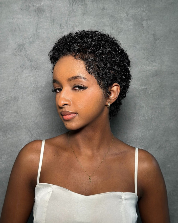 Full Lace Minimal Curly Afro Pixie Cut Wig With Drawstring