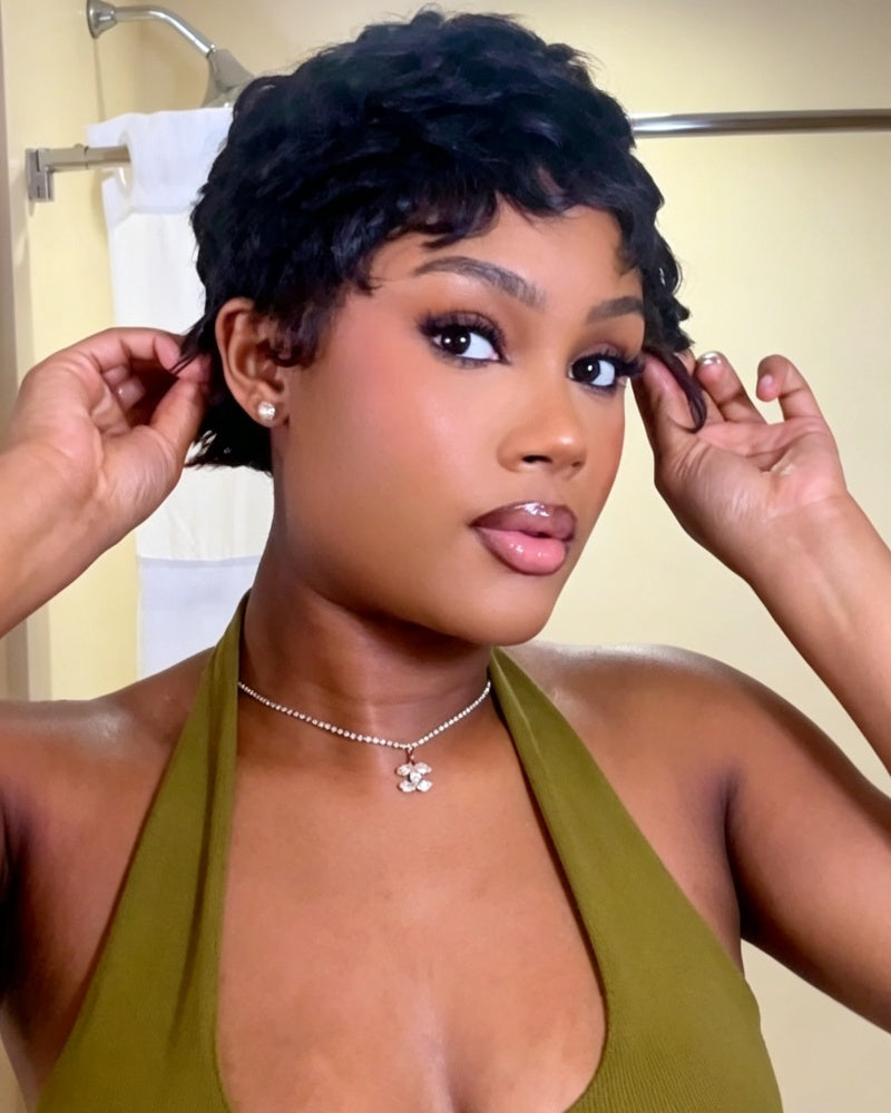 Natural Realistic Short Pixie Cut Curly Wig