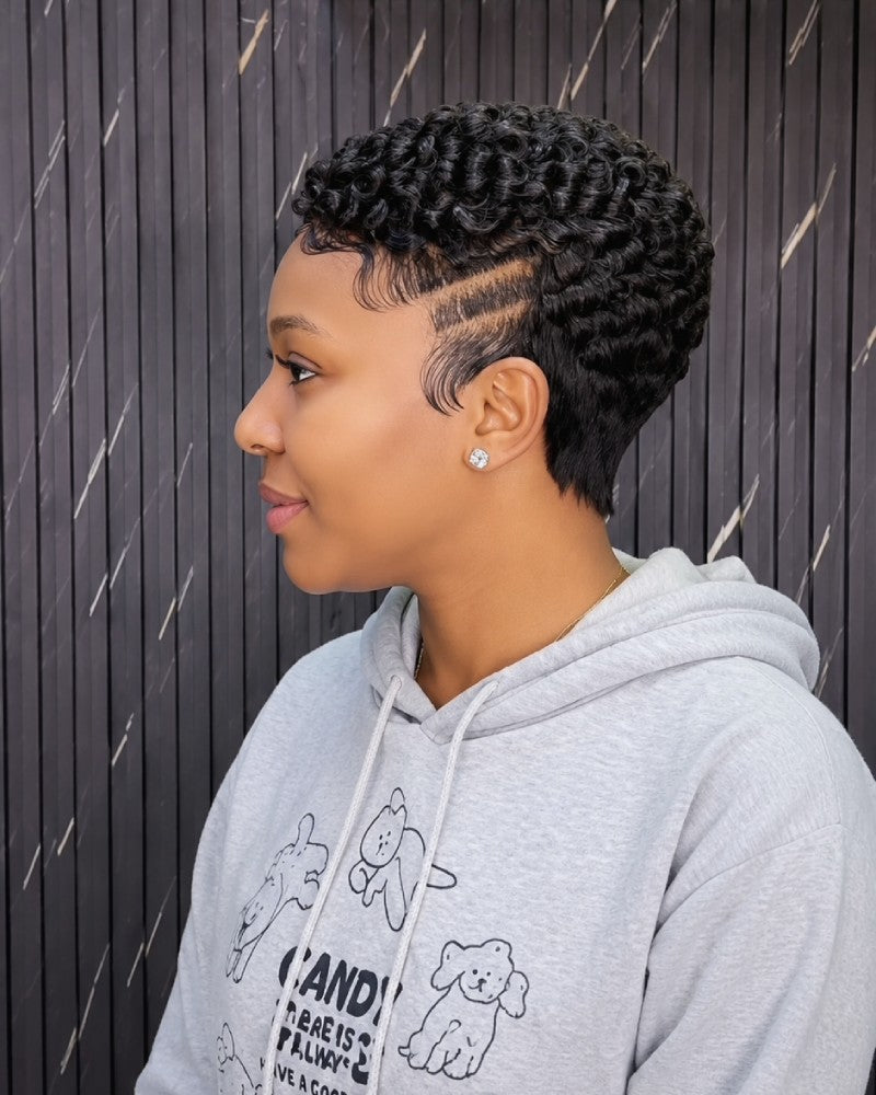 Edgy Double Lines Full Lace Short Curly Wig with Baby Hair