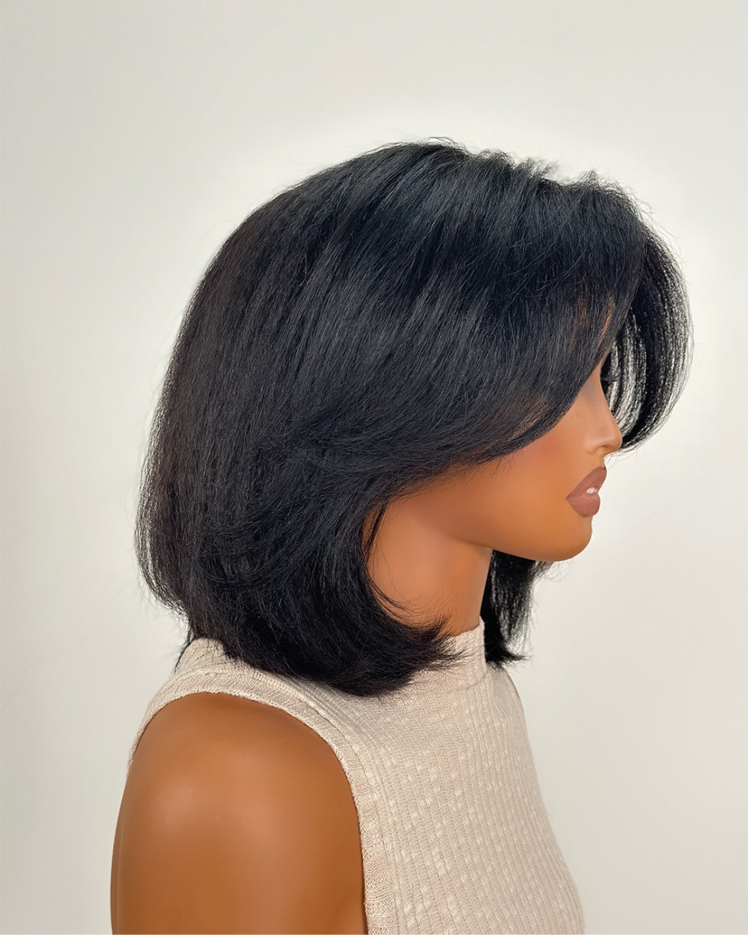 Natural Kinky Straight Layered Blowout Bob 5x5 Lace Closure Wig