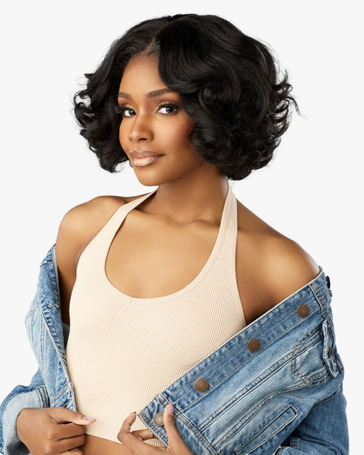 Bouncy Natural Kinky Straight Layered Cut With 4C Kinky Edges Wig