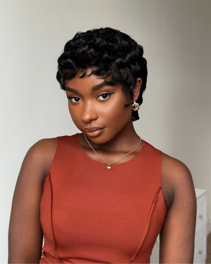 Full Lace Finger Wave Short Pixie Human Hair Wig