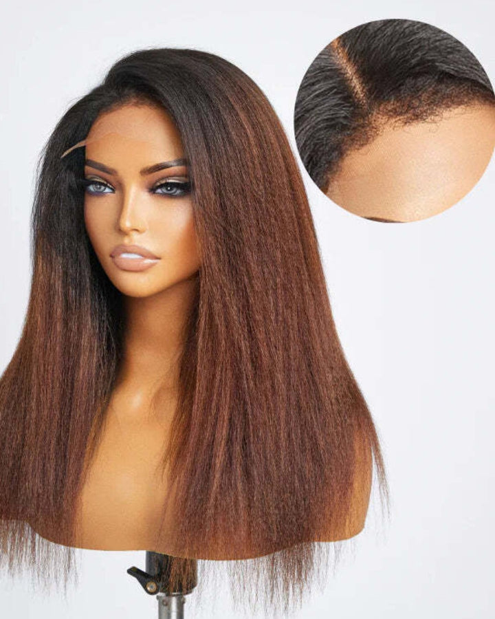 Ombre Brown Kinky Straight 4C Kinky Edge 360 Lace Front Wig