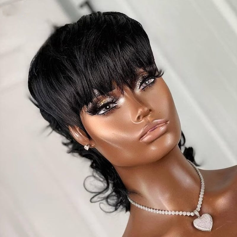 Mullet Pixie Cut Glueless Bang Wig