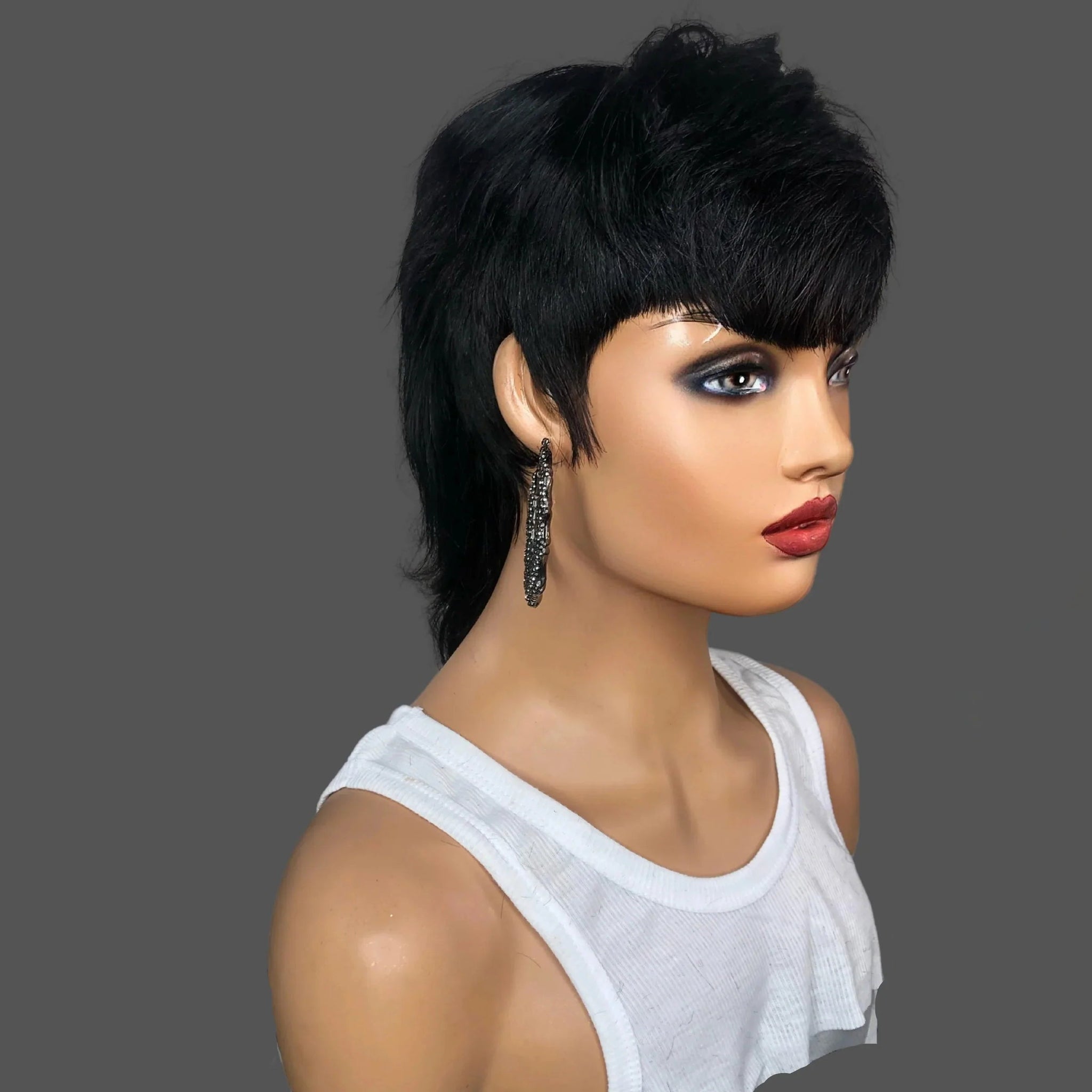 Short Glueless Mullet Wigs For Women Girls 80s 90s Human Hair