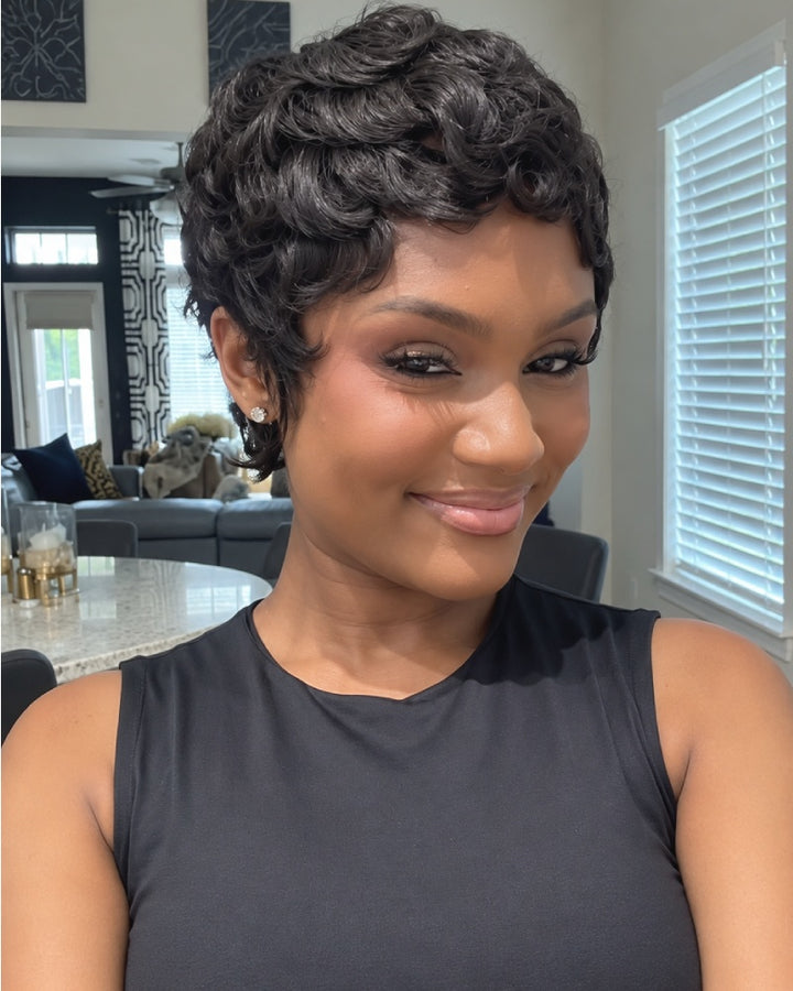 Vintage Flair Curly Pixie Mullet 13x6 Lace Wig with Curled Bangs