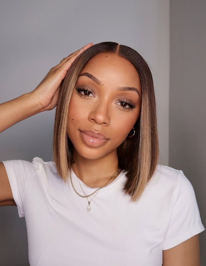 Brown Highlights Straight Hair 13x4 Lace Front Wig