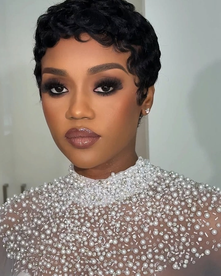 Natural Realistic Short Pixie Cut Curly Full Lace Wig
