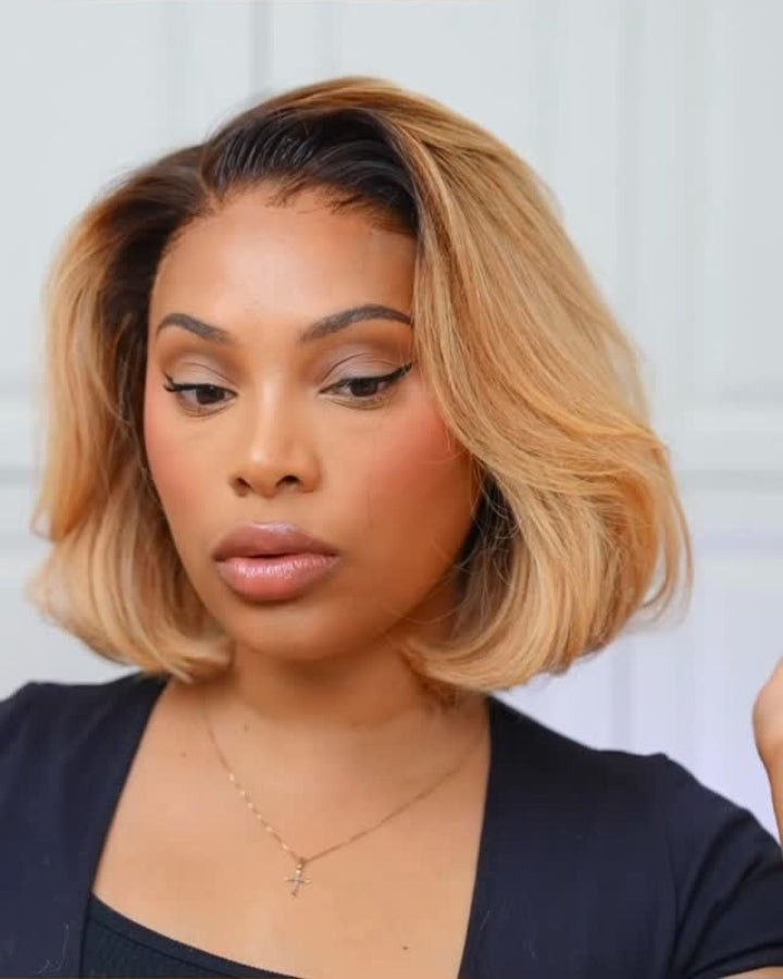 Layered Cut Trendy Blonde Ombre Bob Lace Front Wig