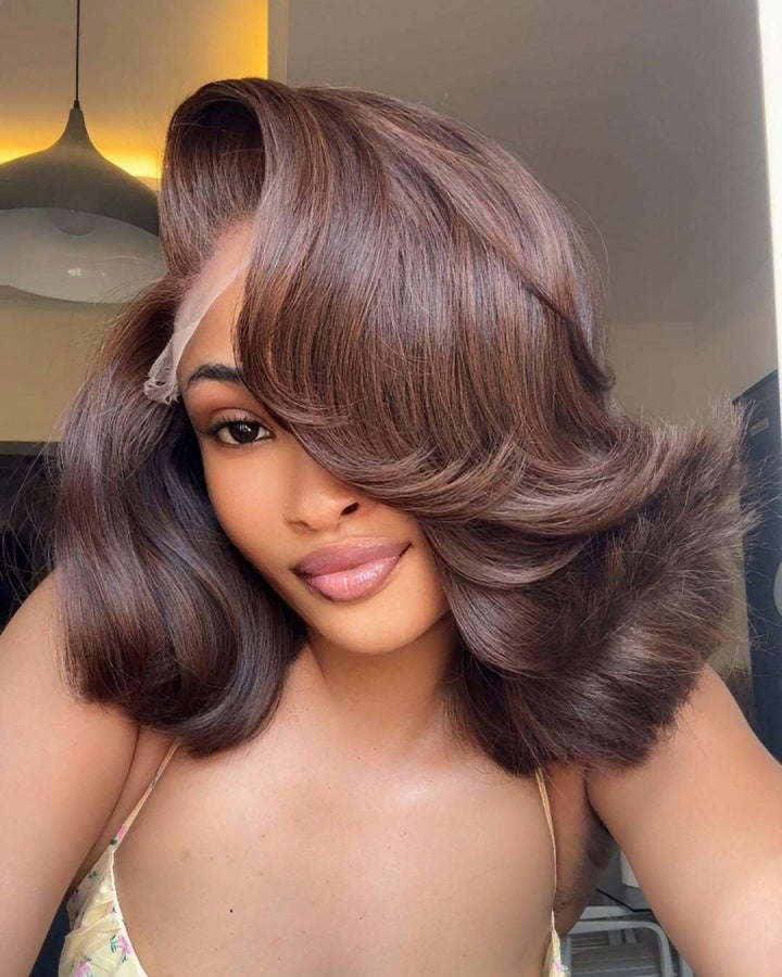 Dark Brown Layered Cut 5x5 Lace Closure Body Wave Wig