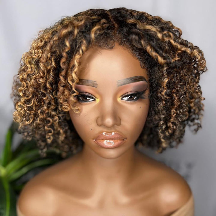 13x4 Lace Frontal Blonde Highlight Curly Edges Wig