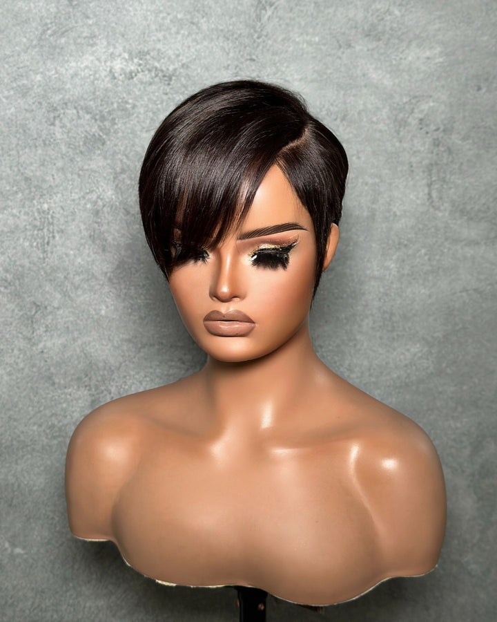 Natural Full Lace Pixie Cut Wig With Side Swept Bangs