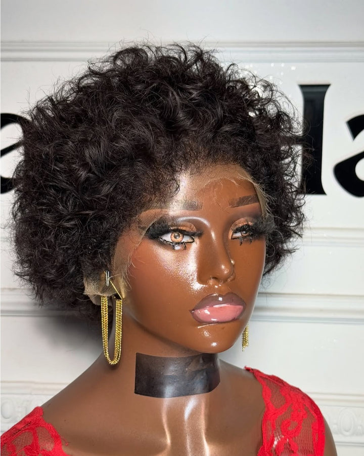 Natural Black Curly Lace Front Wig With Hybrid Hairline