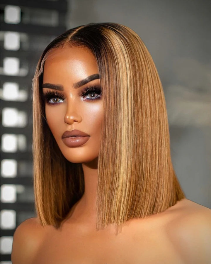 Highlights Honey Brown Straight 5x5 Lace Closure Wig