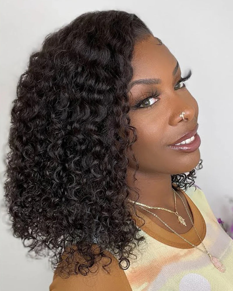 Short Curly Bob Human Hair 13 x 4 Front Lace Wig