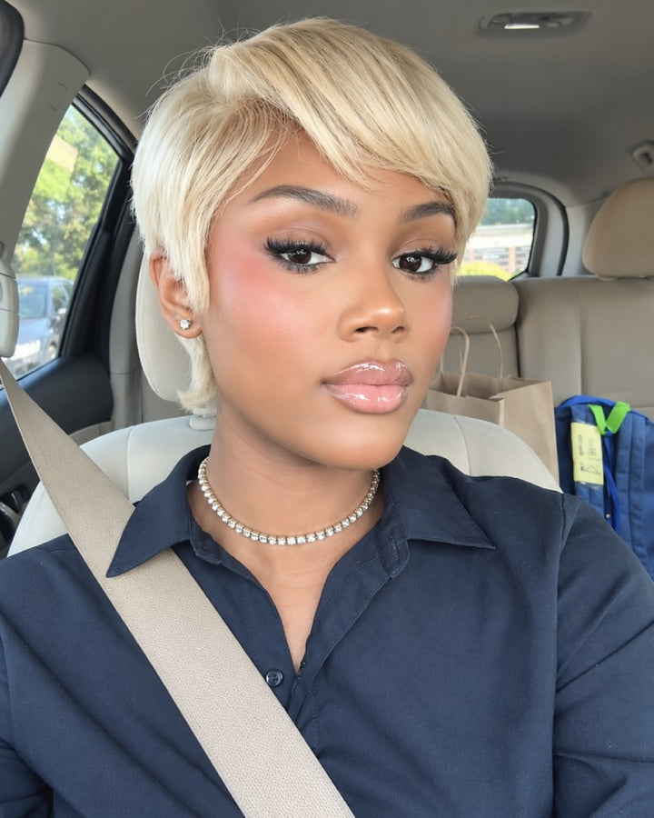 Graceful 613 Blonde Layered Pixie 13x6 Lace Wig with Side Swept Bangs