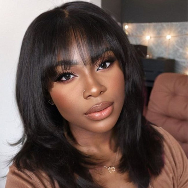 Wolf Cut Messy Hair With Bangs 5x5 Lace Closure Wig