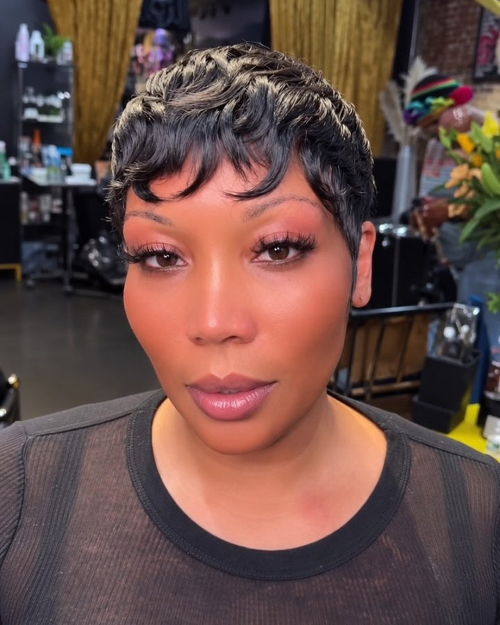 Poised Wavy Pixie 13x6 Lace Wig with Curved Bangs
