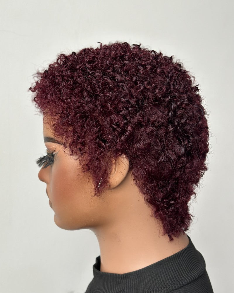 Beginner-friendly Black & Burgundy Short Curly Pixie Wig