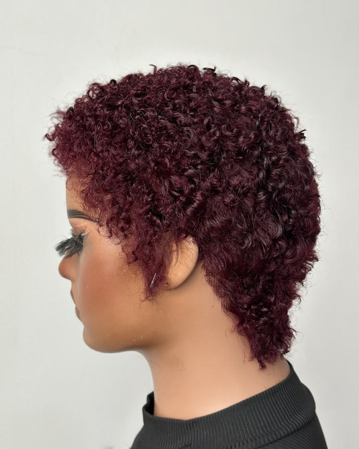 Beginner-friendly Black & Burgundy Short Curly Pixie Wig