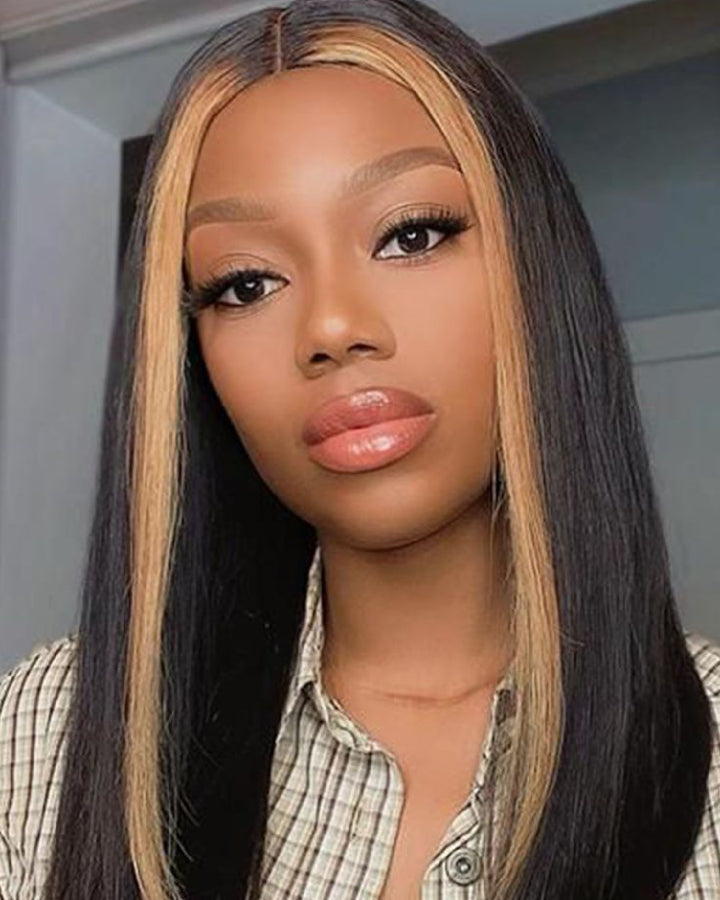 Skunk Stripe Blonde Straight Hair 5x5 Lace Closure Wig