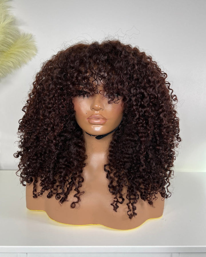 Reddish soft kinky fringe bang wig