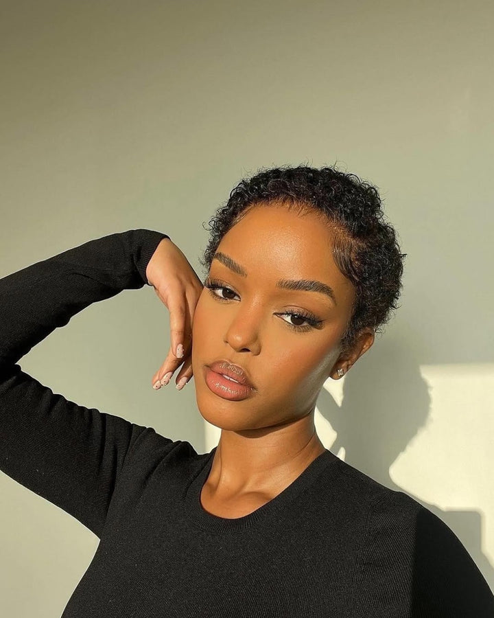 Full Lace Side Part Curly Pixie Cut Wig With Drawstring