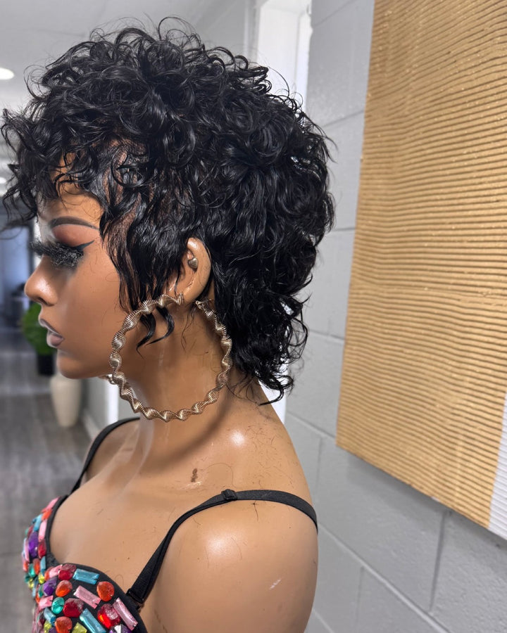 Spanish Wave Pixie Curls Bangs Full Lace Wig