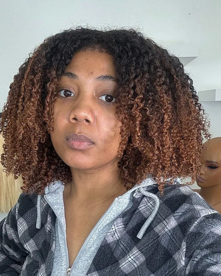 Ombre Brown Burmese Kinky Afro 13x4 Lace Curly Frontal Wig With Kinky Edges