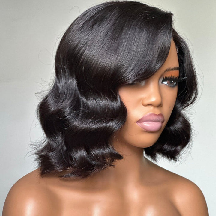 Luxury Side Part Bob With Glam Waves 5x5 Lace Closure Wig