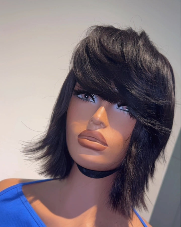 Short Layered Cut Hair With Fringe Bang 13x4 Lace Wig