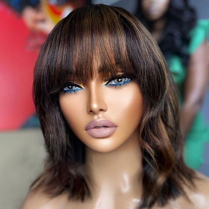 Straight Highlight Brown Bob Wig With Bangs