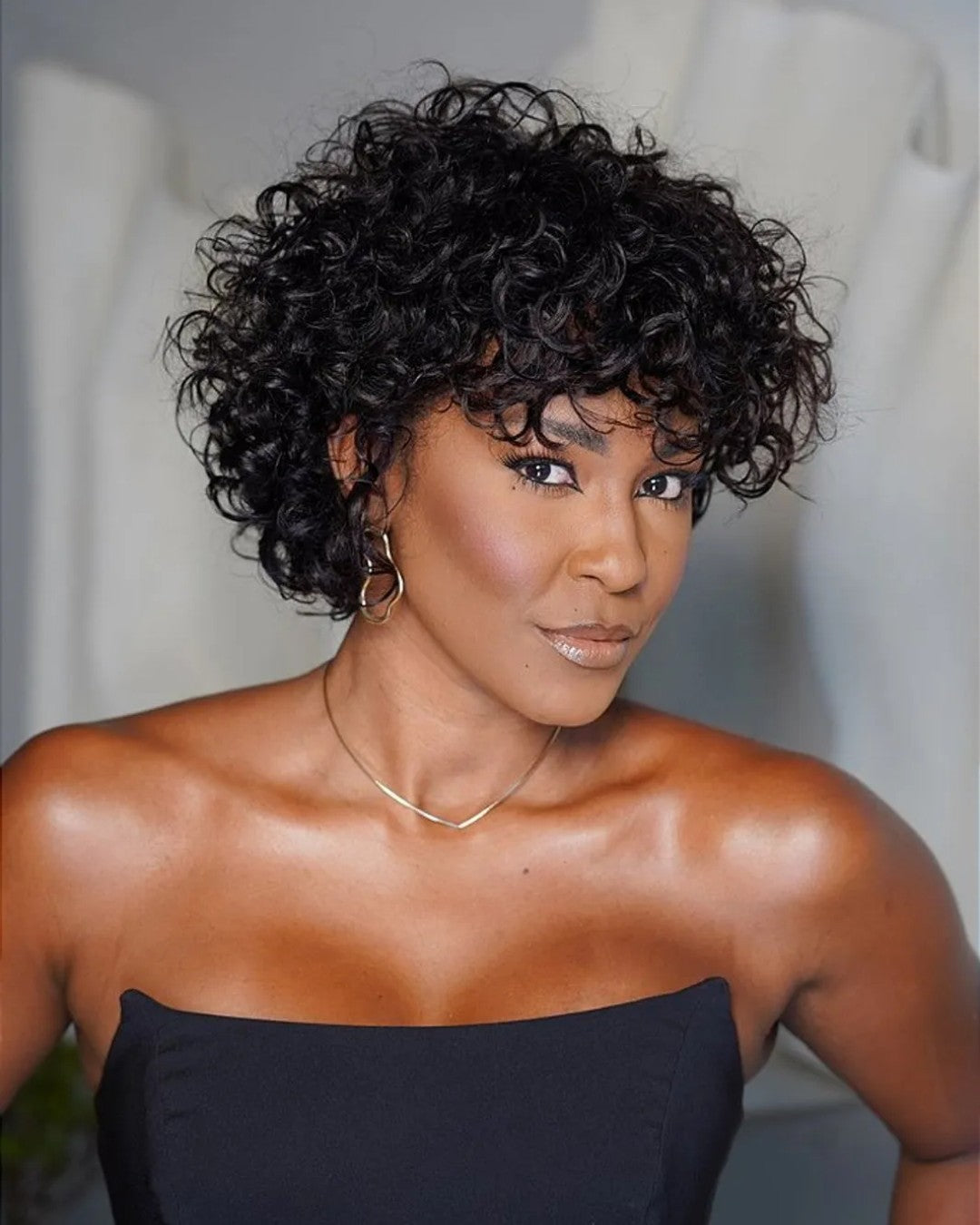 Wear & Go Wavy Curly Bangs Human Hair Wig