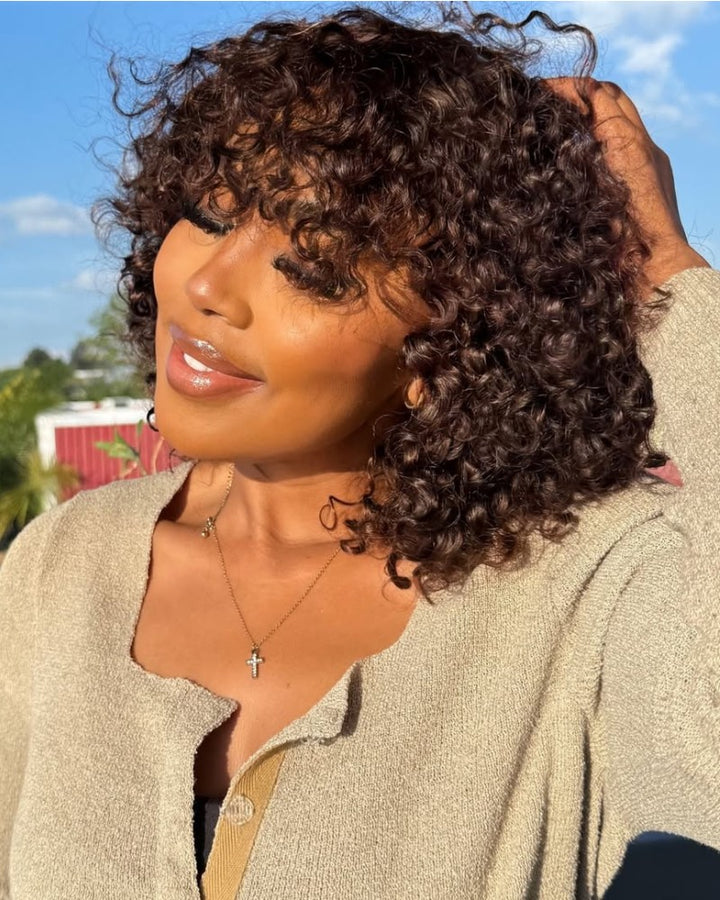 Wear & Go Rose Curl Chocolate Brown Double Drawn Fringe Wig