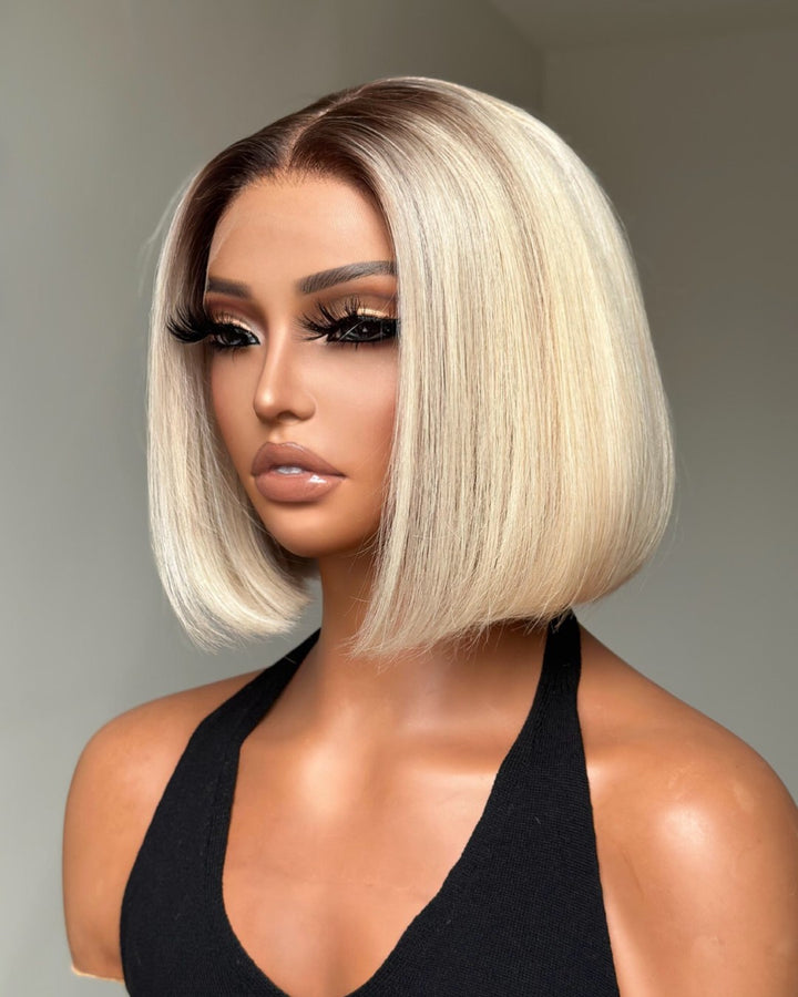 Short Ombre Light Blonde Silky Bob 13x4 Lace Front Wig