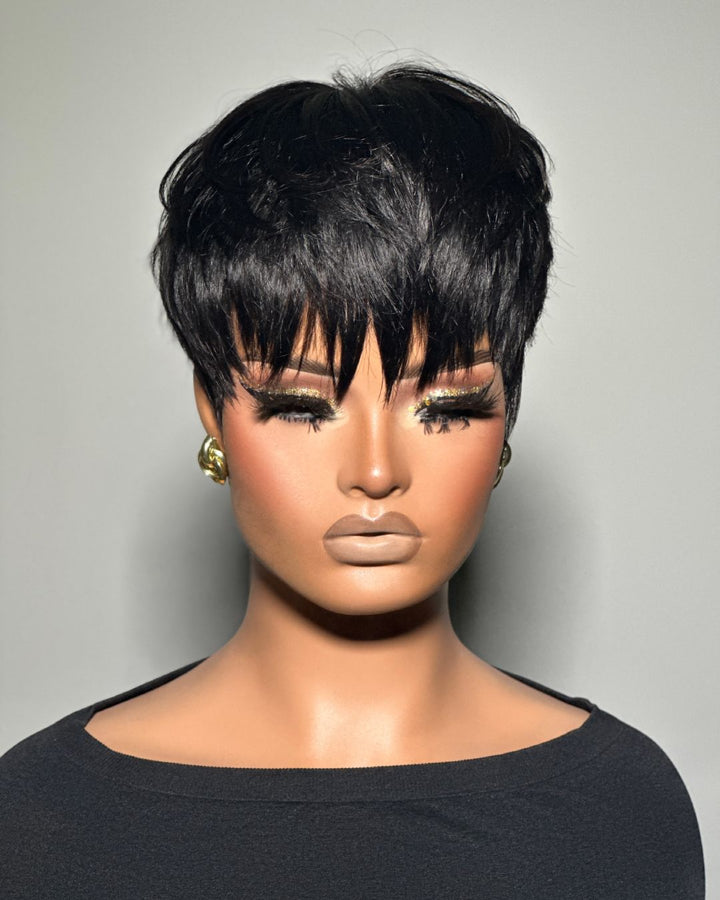 Wear & Go Layered Short Pixie Cut Human Hair Wig With Bang