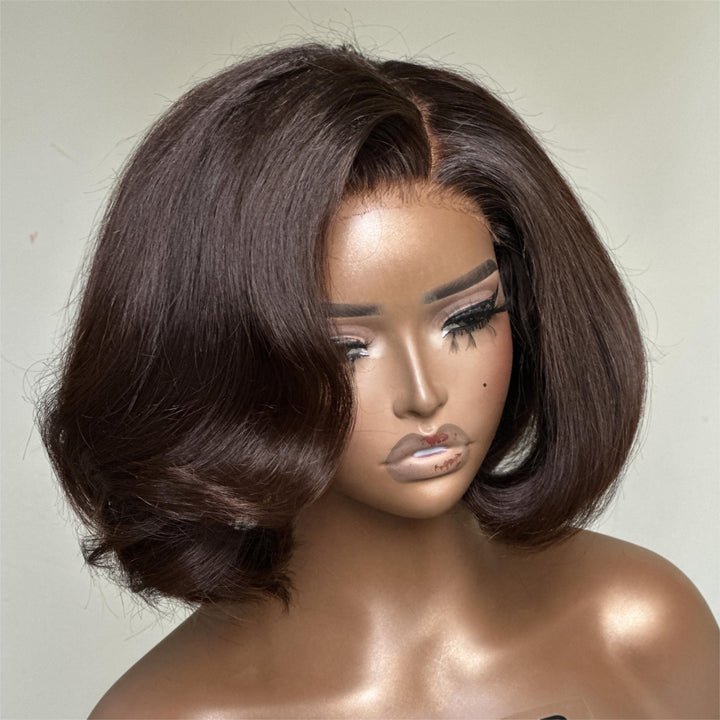 Chocolate Brown Side Layered Bangs Lace Closure Wig