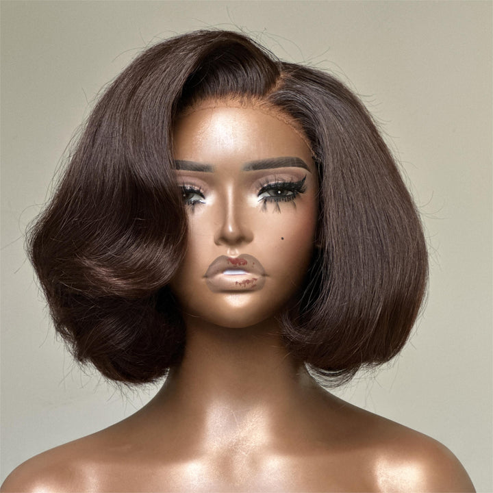 Chocolate Brown Side Layered Bangs Lace Closure Wig