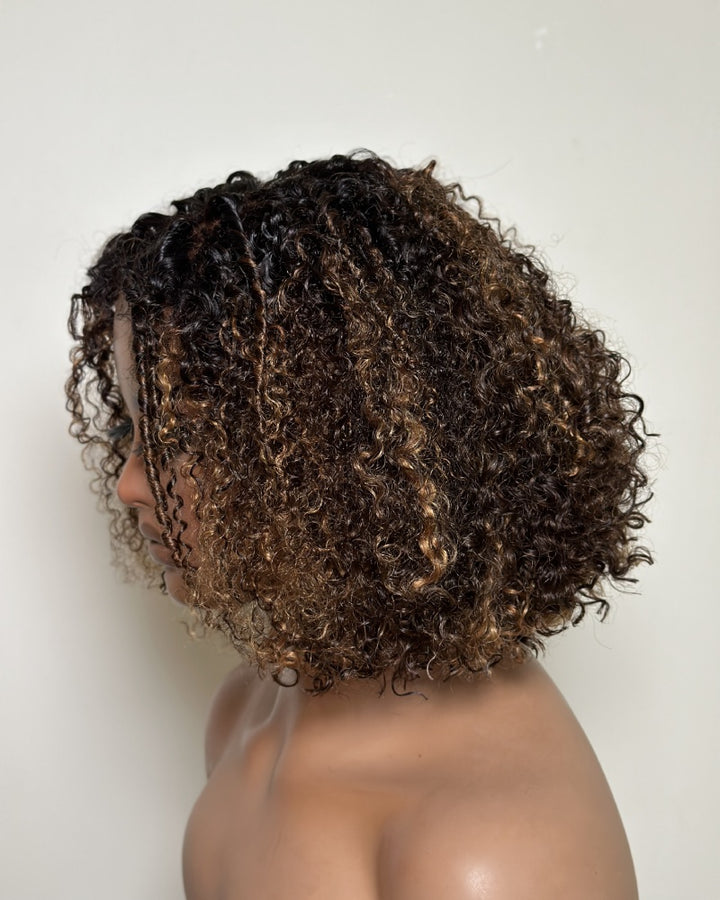 Ombre Brown Highlights Kinky Curly With Kinky Edges Bob Wig