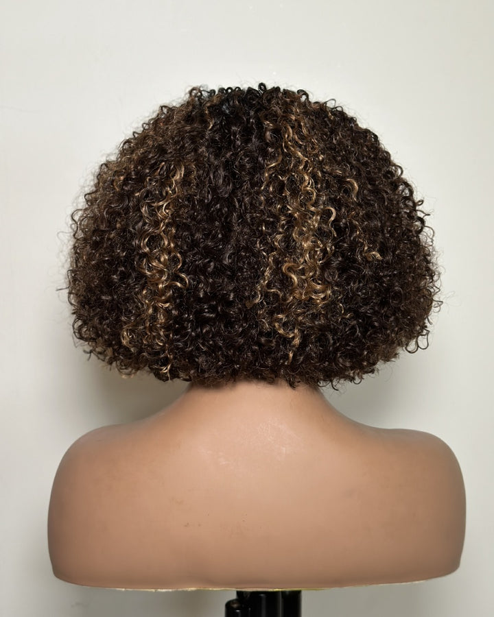 Ombre Brown Highlights Kinky Curly With Kinky Edges Bob Wig
