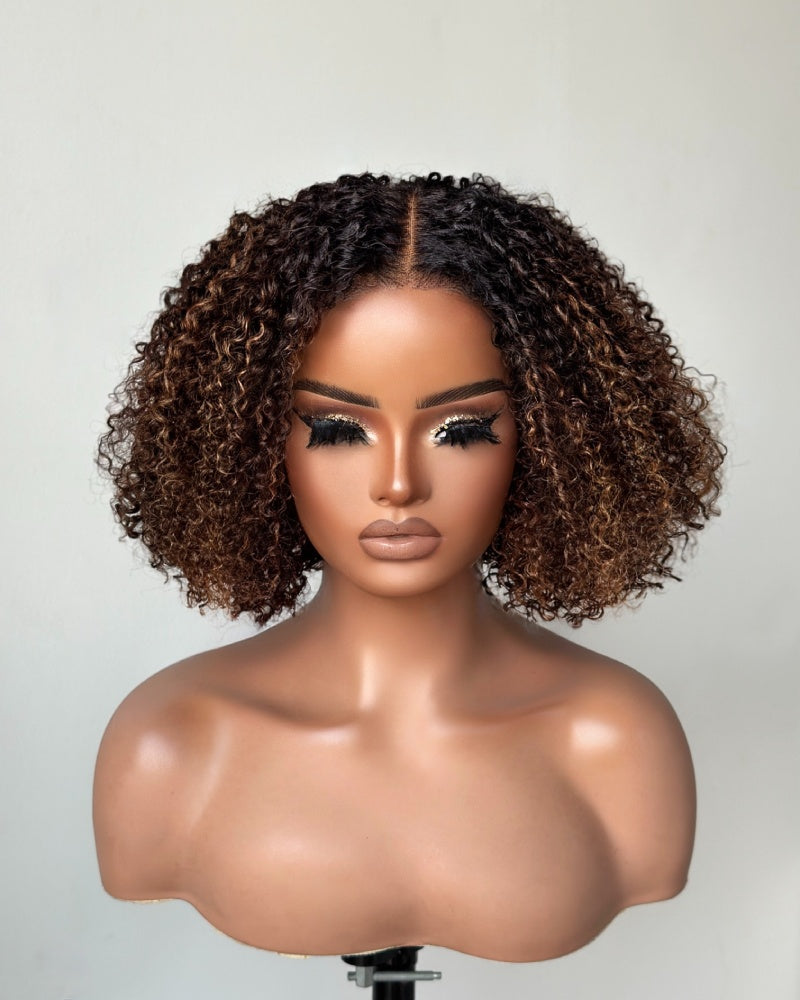 Ombre Brown Highlights Kinky Curly With Kinky Edges Bob Wig