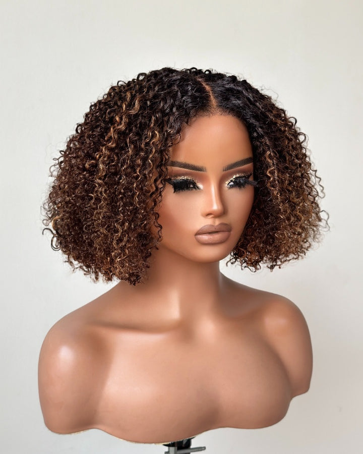 Ombre Brown Highlights Kinky Curly With Kinky Edges Bob Wig