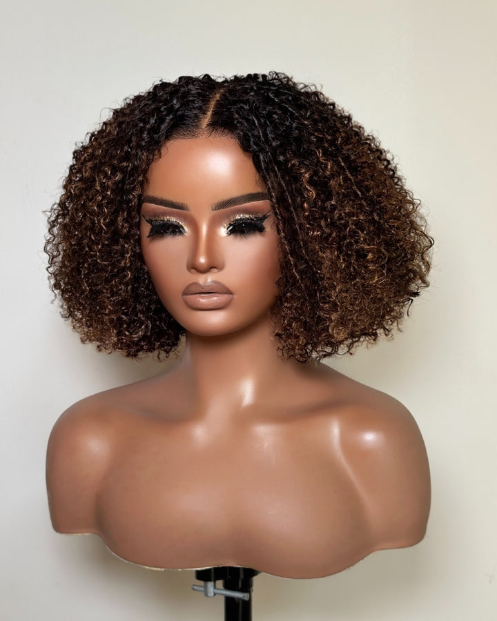 Ombre Brown Highlights Kinky Curly With Kinky Edges Bob Wig