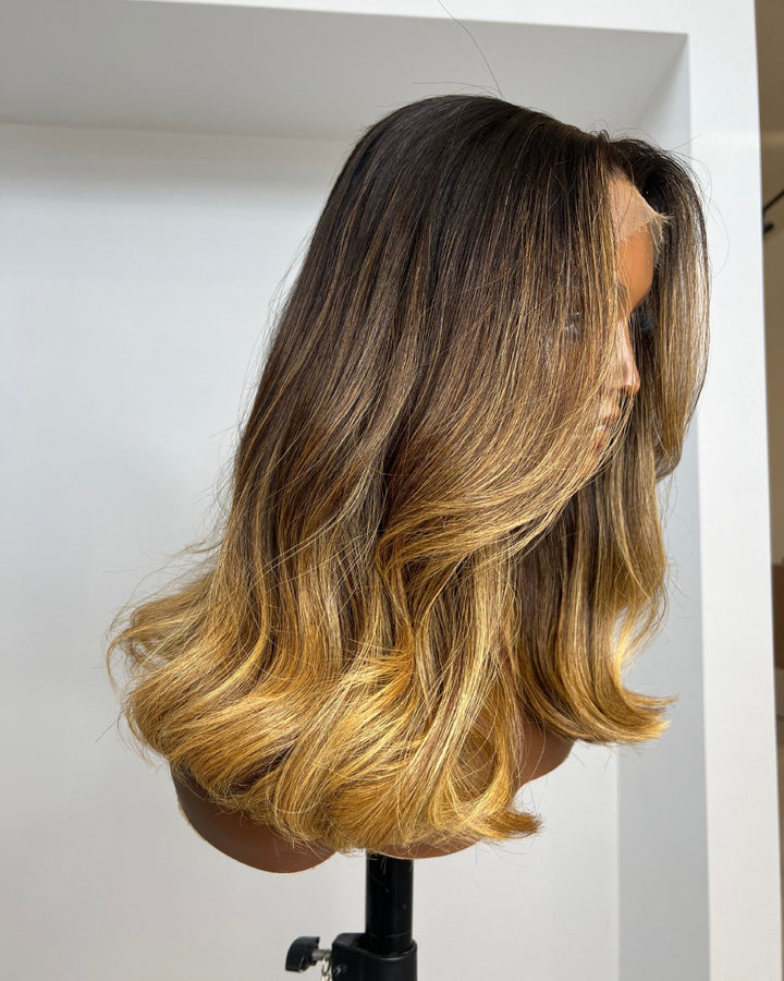 Lightly Layered Beach Wave Honey Blonde Lace Closure Wig