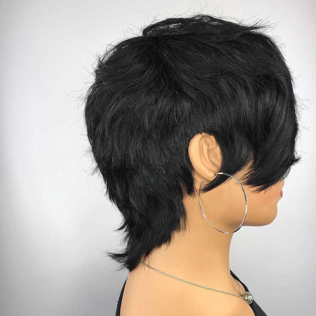 Machine Made Short Mullet Style Glueless Bang Wig