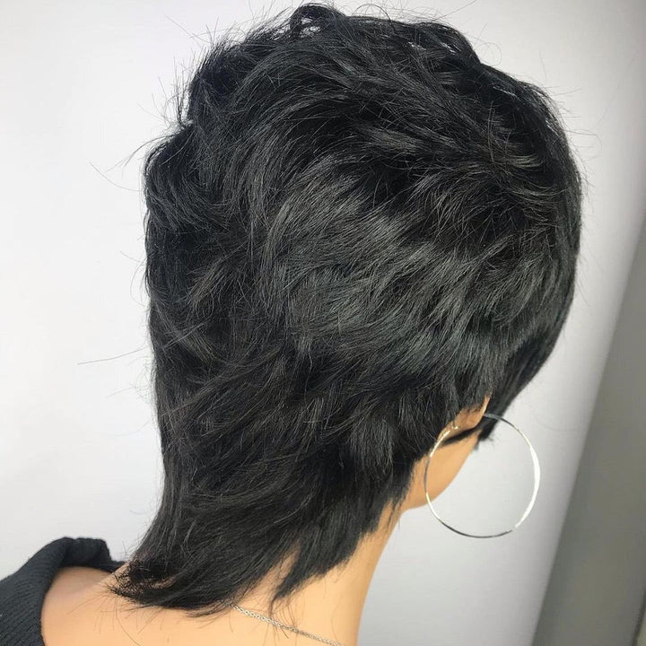 Machine Made Short Mullet Style Glueless Bang Wig