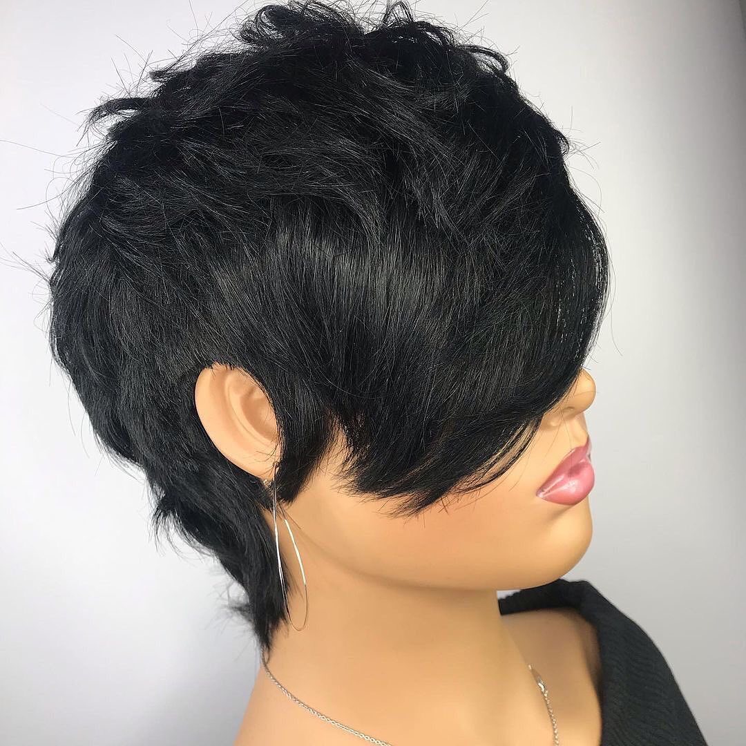 Machine Made Short Mullet Style Glueless Bang Wig