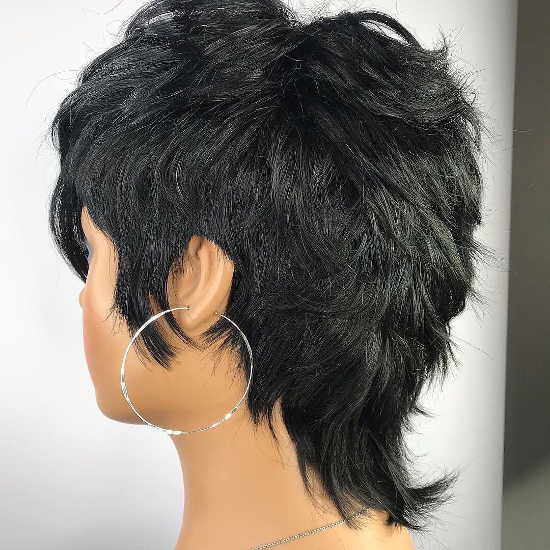 Machine Made Short Mullet Style Glueless Bang Wig