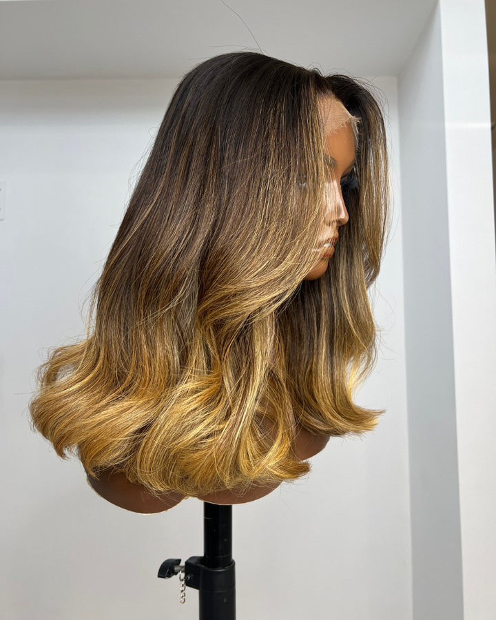 Lightly Layered Beach Wave Honey Blonde Lace Closure Wig