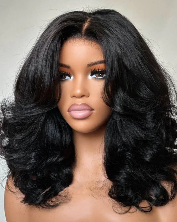 Middle Parted Wavy Layered Fluffy 4x4 Lace Closure Wig